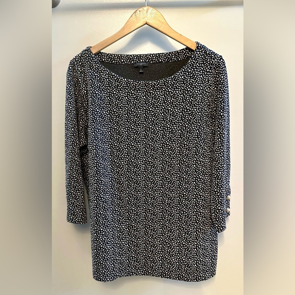 Talbots Plus 3/4 Sleeve Scoop Neck Cotton Pullover w/Pearl Buttons